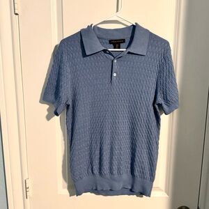 Ethan Pierce Sweater Textured Blue Polo Shirt Size Small